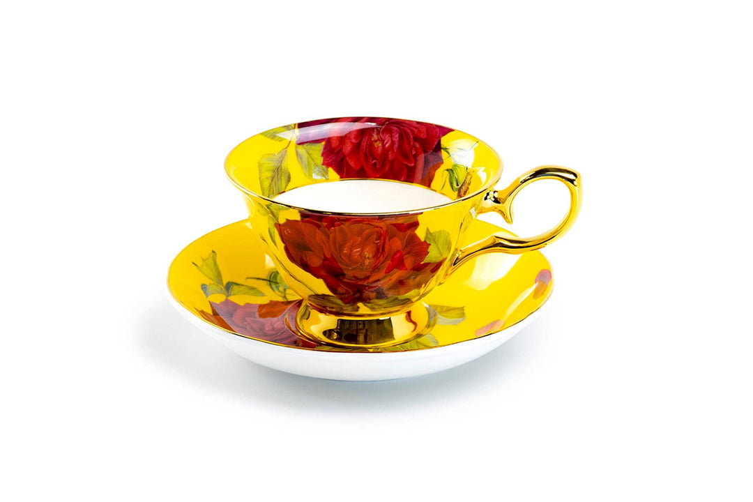 Gold & Yellow Stem Rose Bone China Tea Cup and Saucer