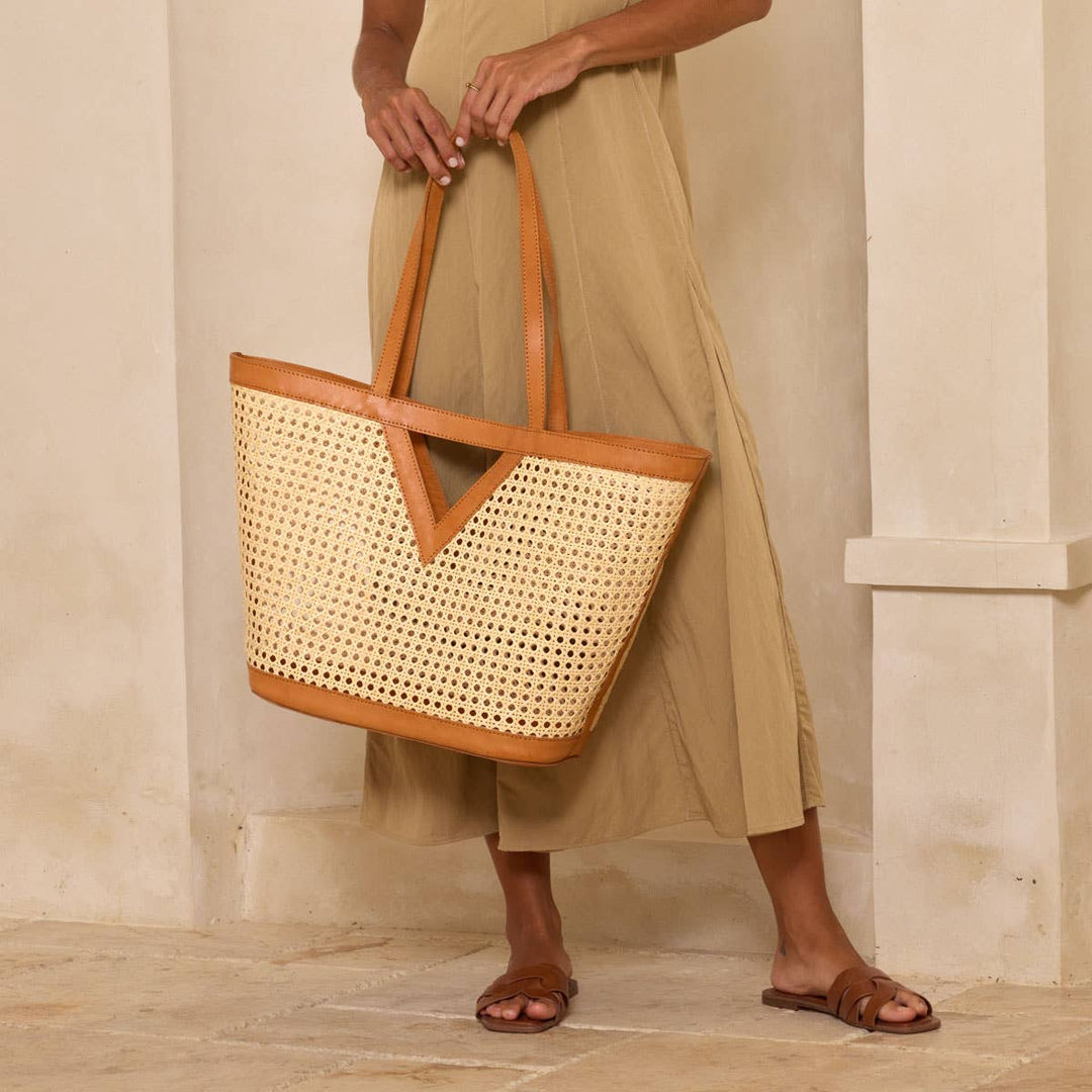 Large Cane Rattan Tote
