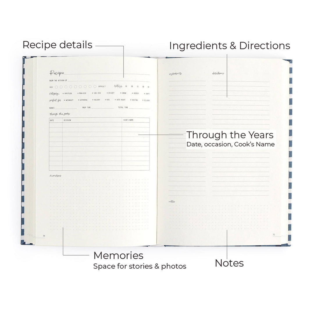 Navy Gingham Heirloom Recipe Book