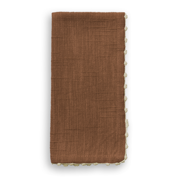 Knotted Edge Raw Umber Cotton Napkin Cream Trim