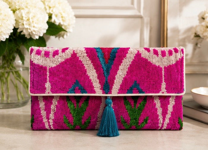 Polly Silk Velvet Ikat Clutch