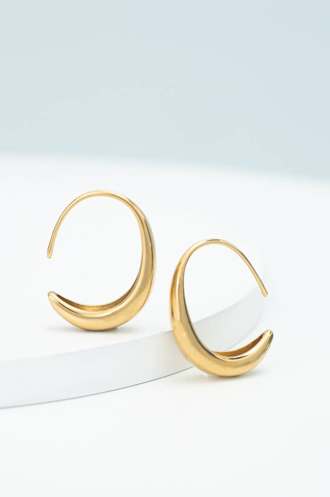 Crescent Moon Thread Drop Earrings in Gold