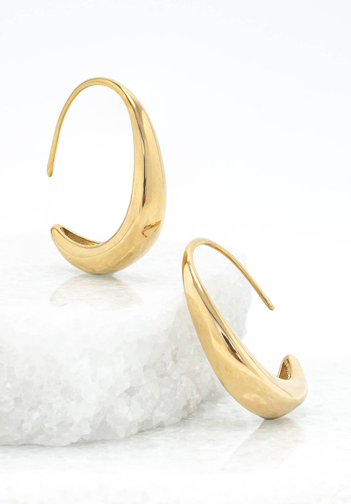 Crescent Moon Thread Drop Earrings in Gold