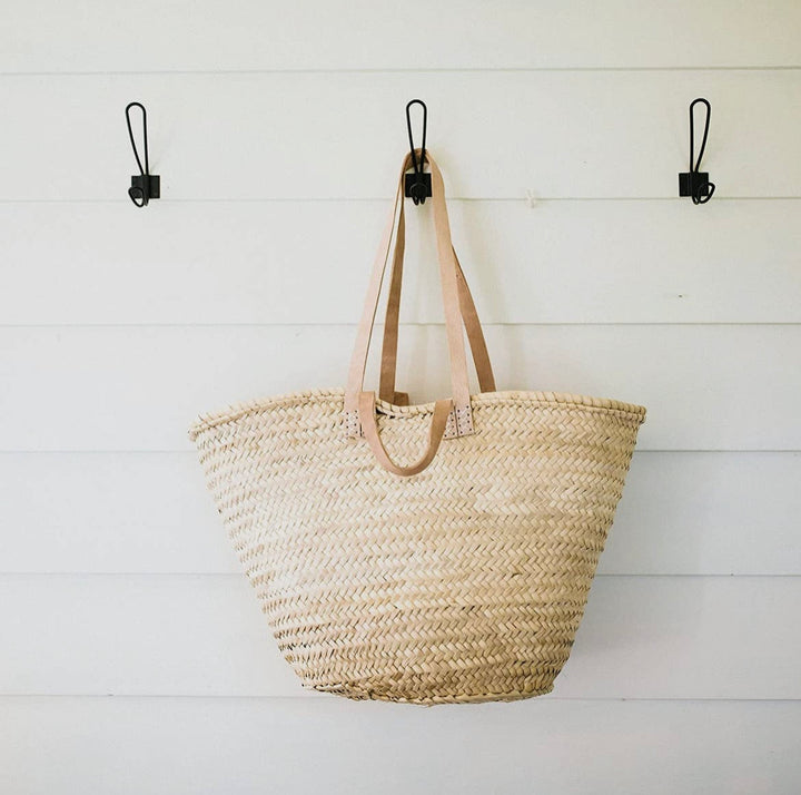 Farmers Market Straw Bag w/ Double Light Natural Leather Handles