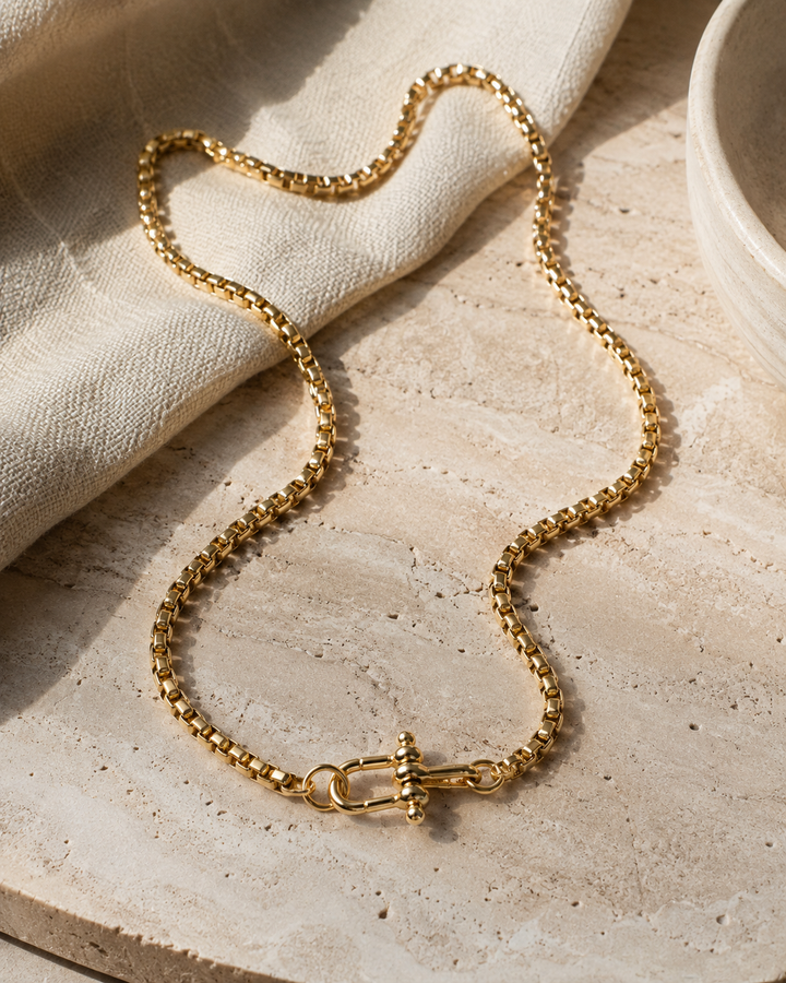 NOVA ROUND BOX CHAIN NECKLACE: GOLD / Large