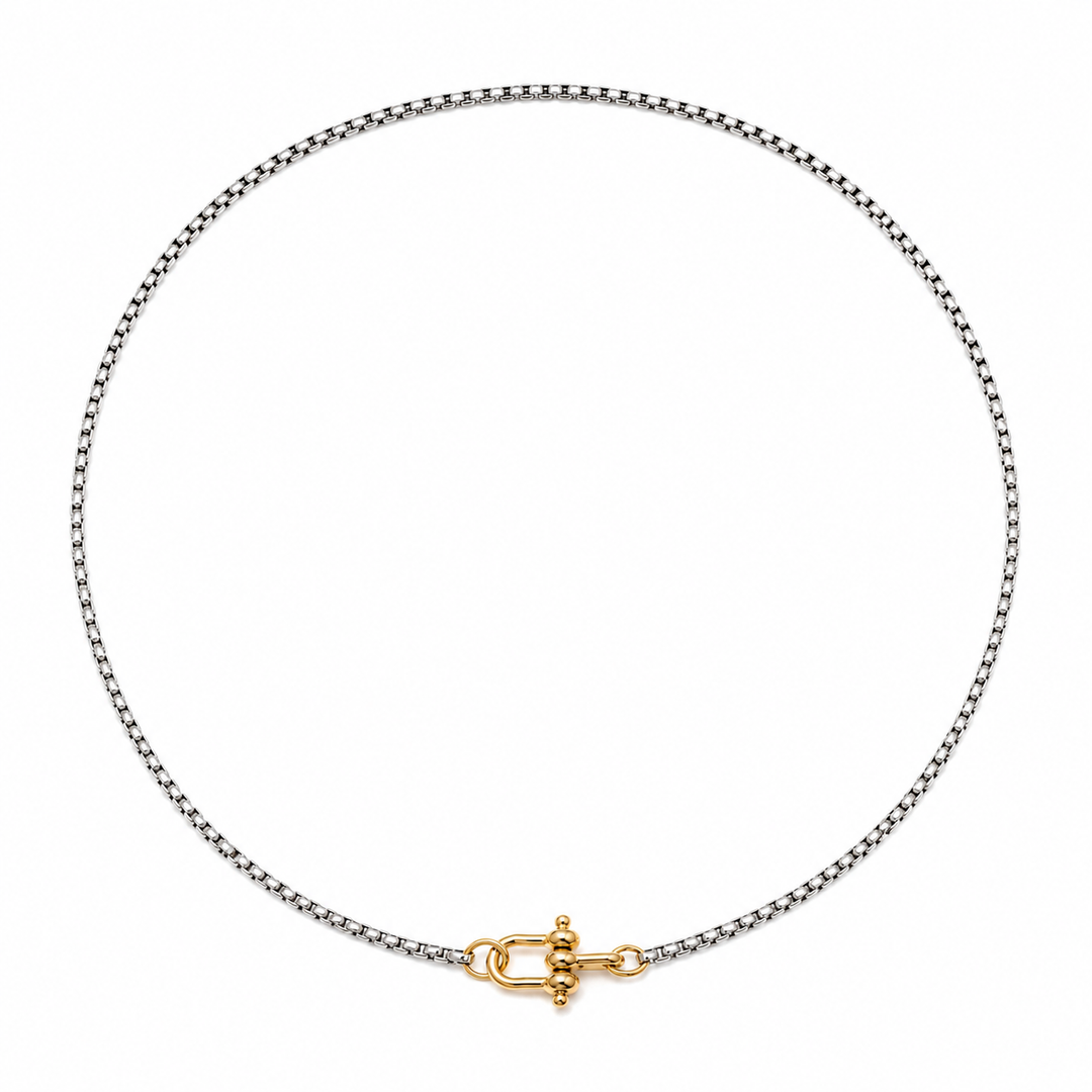 NOVA ROUND BOX CHAIN NECKLACE: SILVER/GOLD / Small