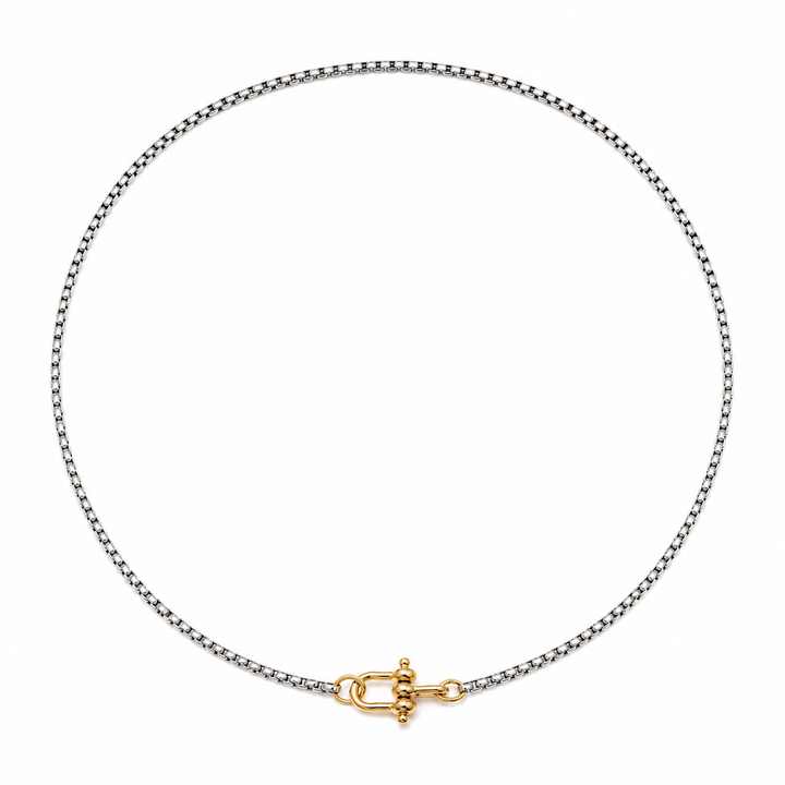 NOVA ROUND BOX CHAIN NECKLACE: SILVER/GOLD / Small
