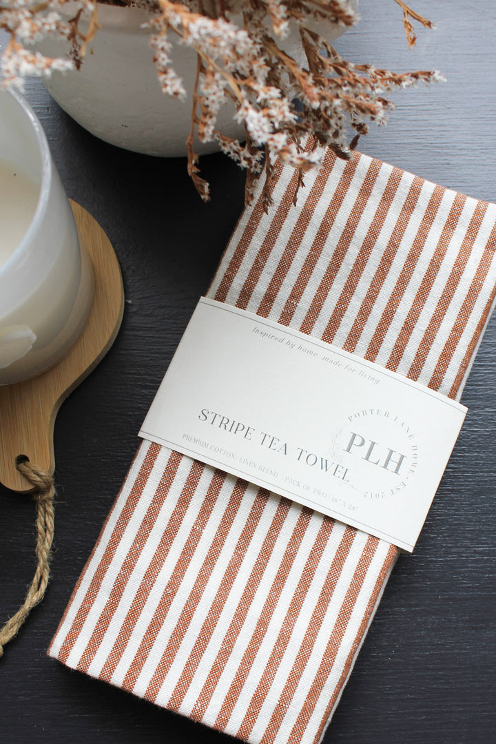 Stripe Tea Towel Set: Rust