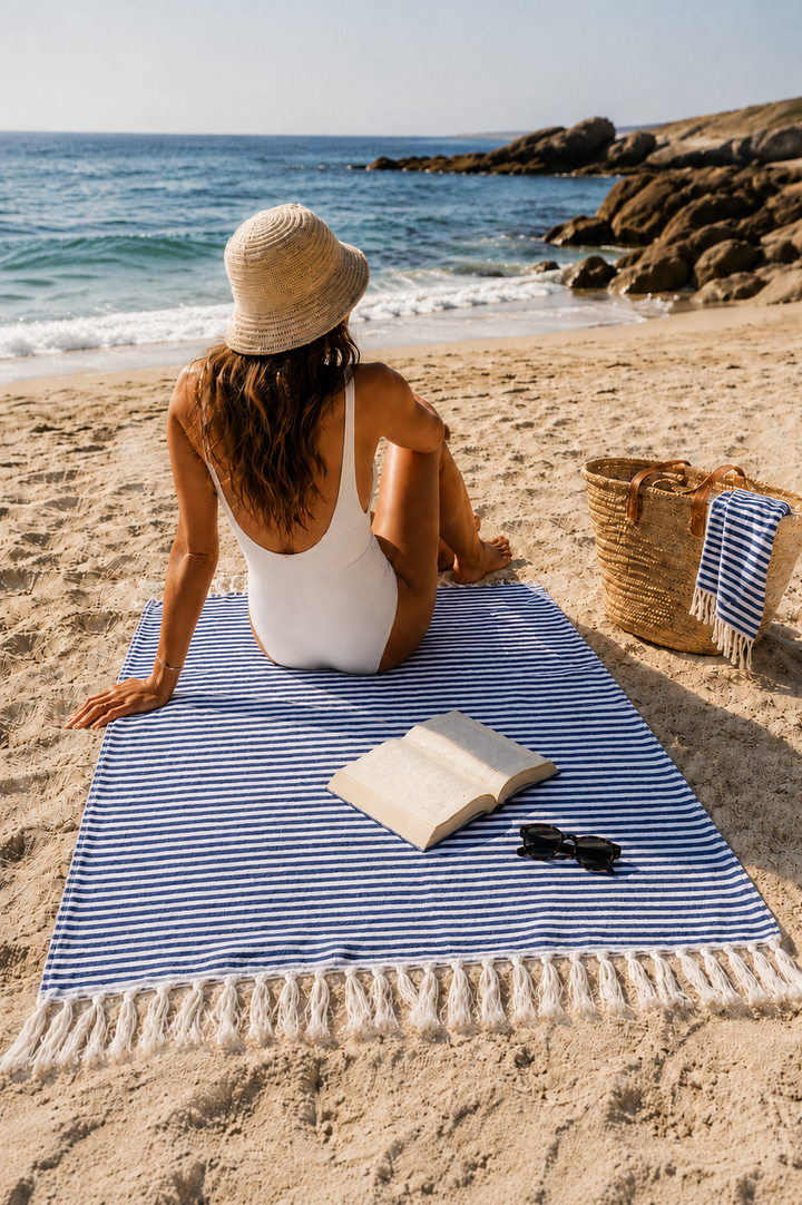 Navy/White Turkish Towel