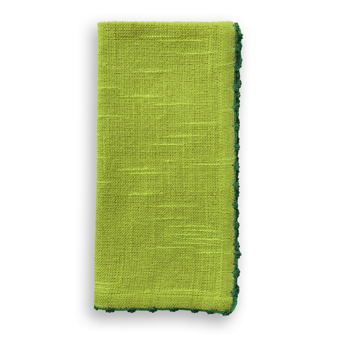 Knotted Edge Fern Cotton Napkin Green Trim