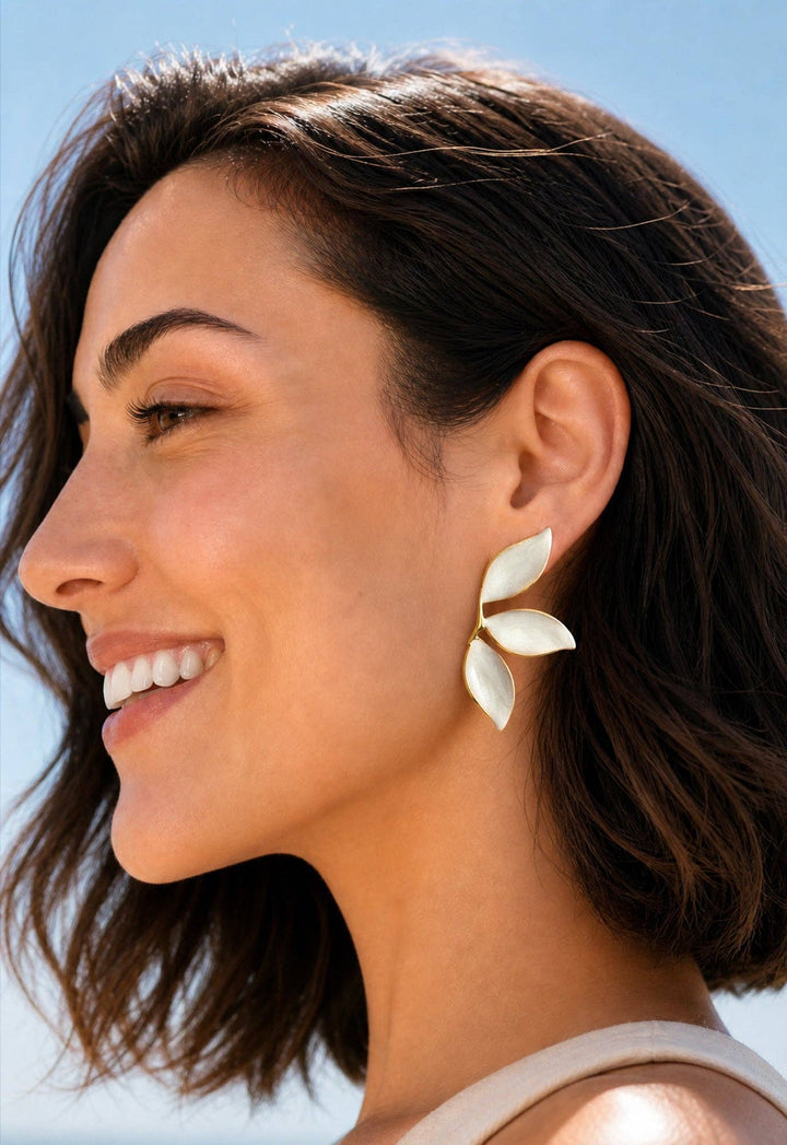 Canopy Leaf Earrings in Pearl White