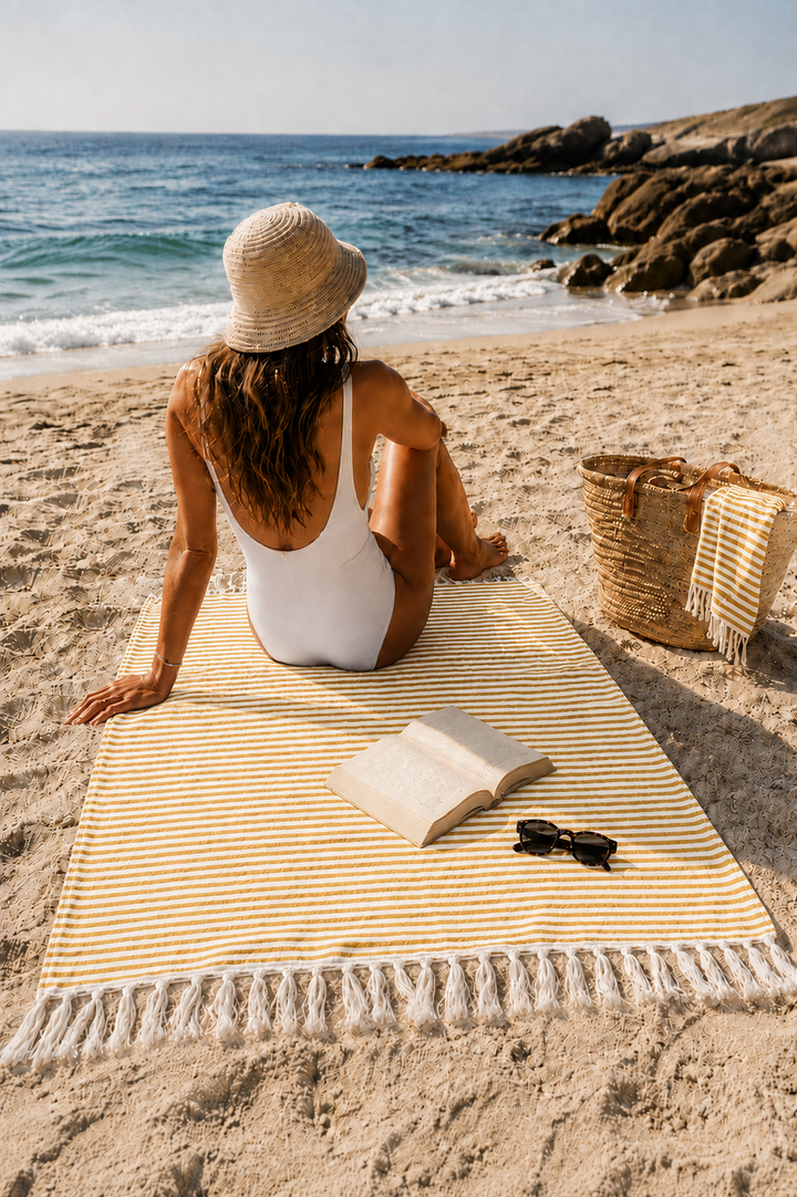 Mustard/White Beach Candy Turkish Towel