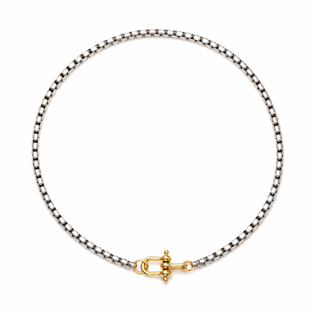 NOVA ROUND BOX CHAIN NECKLACE: SILVER/GOLD / Large
