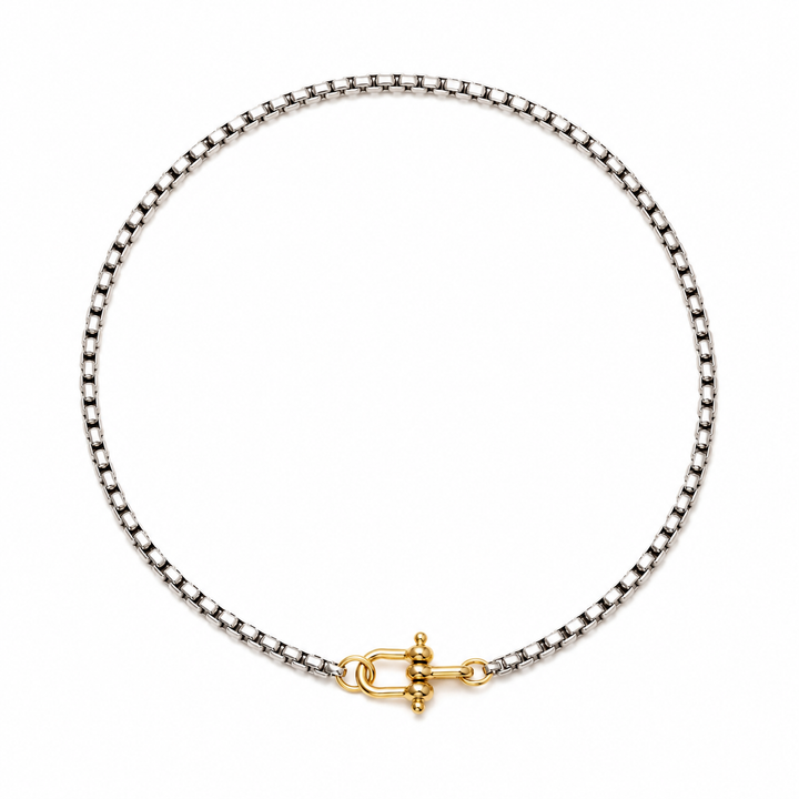 NOVA ROUND BOX CHAIN NECKLACE: SILVER/GOLD / Large