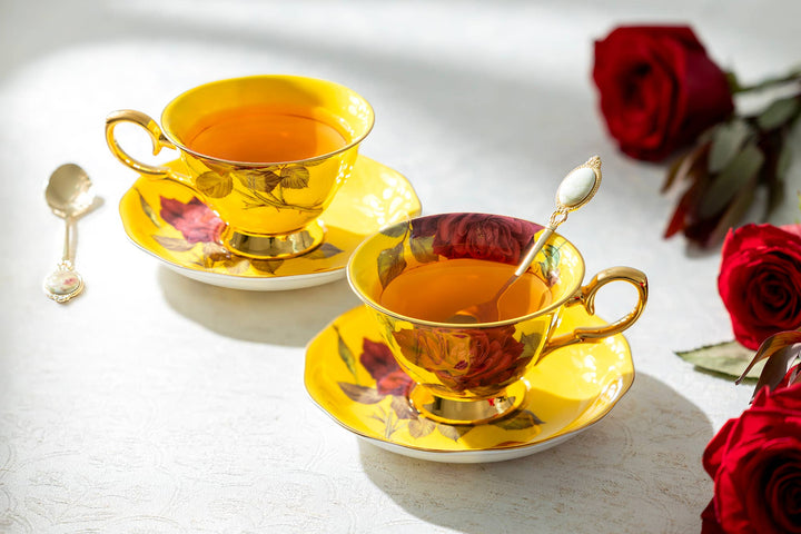 Gold & Yellow Stem Rose Bone China Tea Cup and Saucer