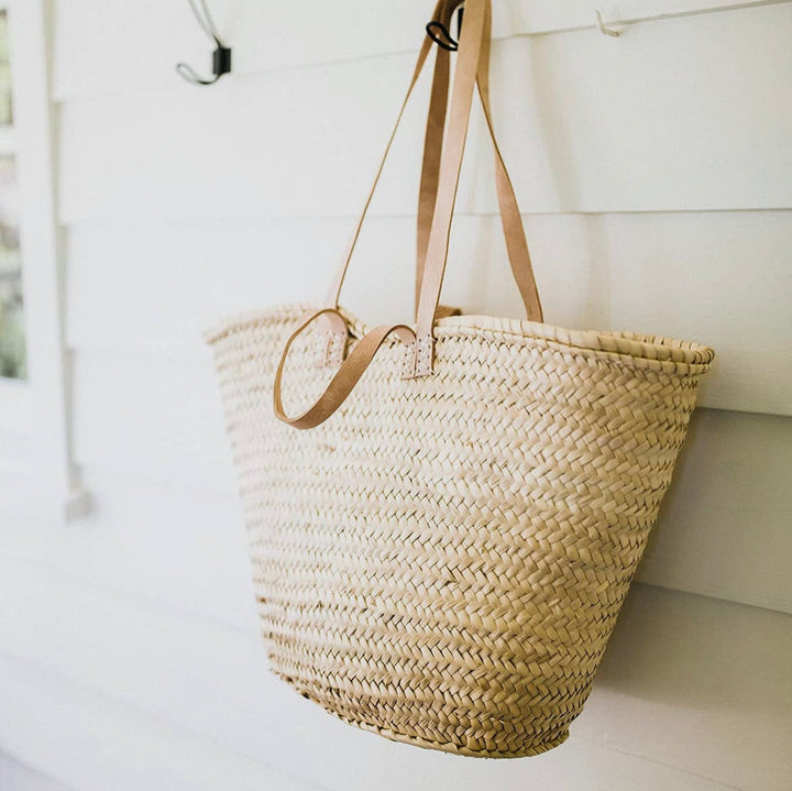 Farmers Market Straw Bag w/ Double Light Natural Leather Handles
