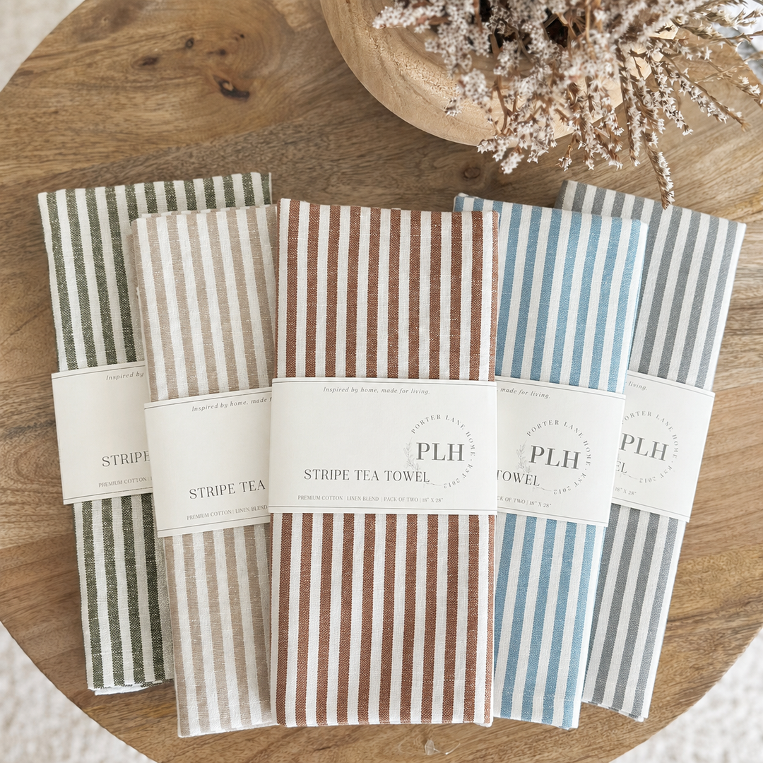Stripe Tea Towel Set: Tan