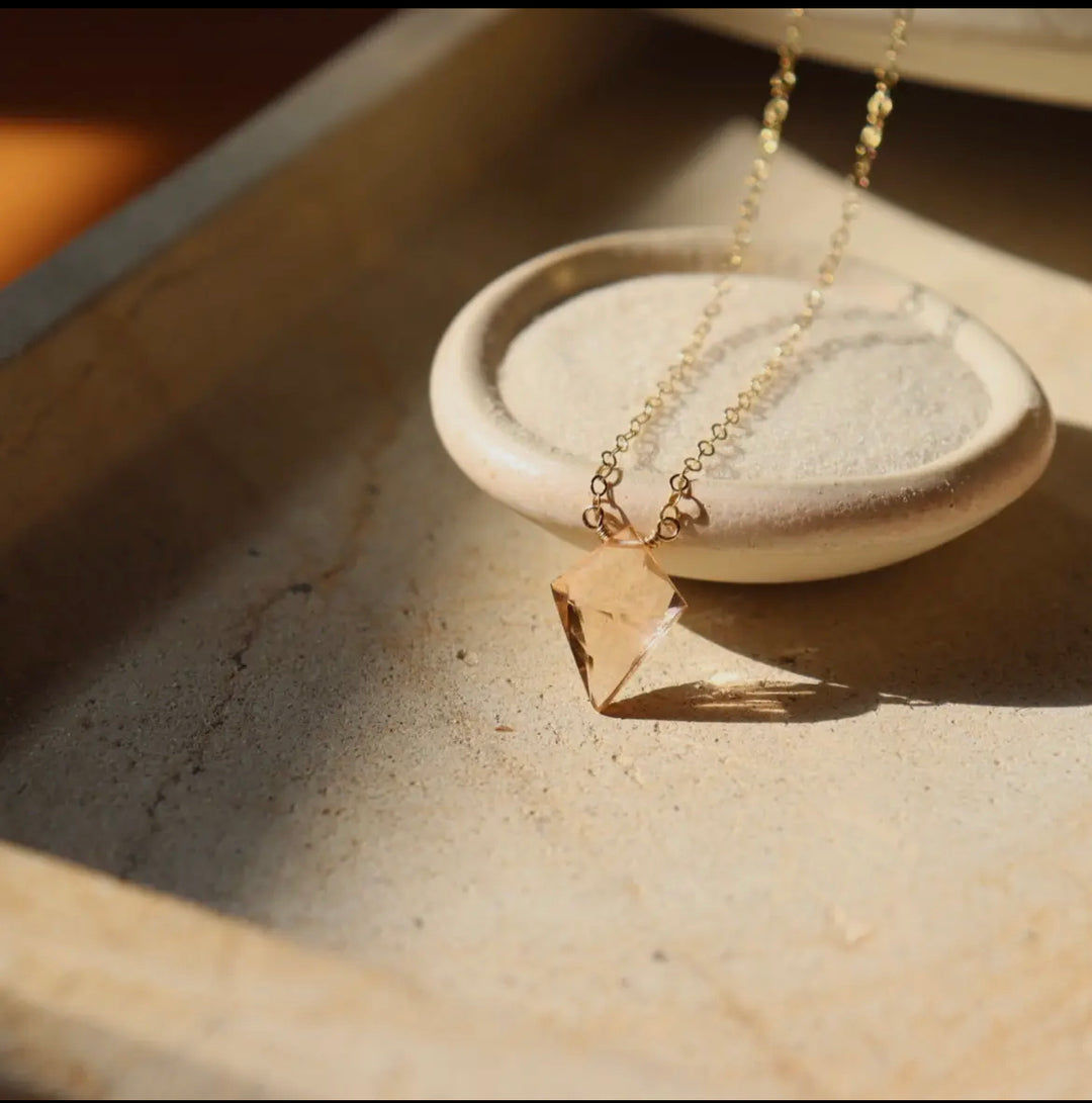 Handmade 14K Rose Gold-Filled Champagne Quartz Necklace