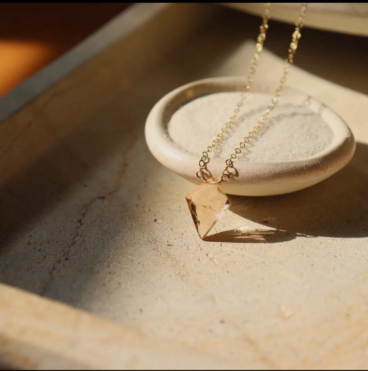 Handmade 14K Rose Gold-Filled Champagne Quartz Necklace