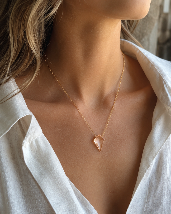 Handmade 14K Rose Gold-Filled Champagne Quartz Necklace