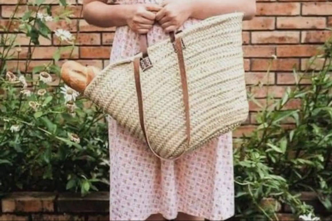 Farmer’s Market Straw Bag w/ Double Dark Brown Leather Handles