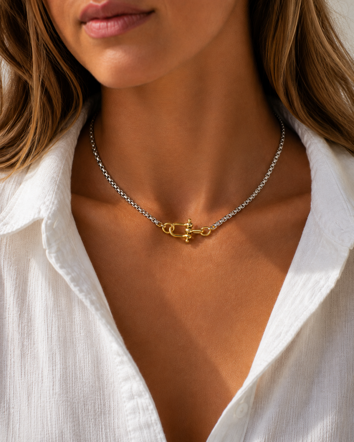 NOVA ROUND BOX CHAIN NECKLACE: SILVER/GOLD / Small