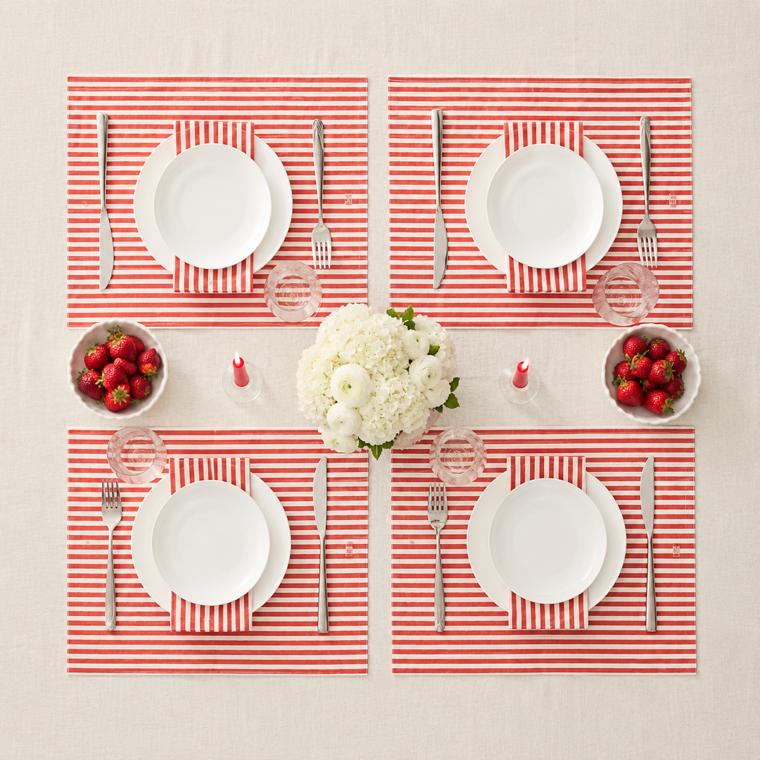 Red & White Striped Disposable Napkins & Placemats, 100pcs