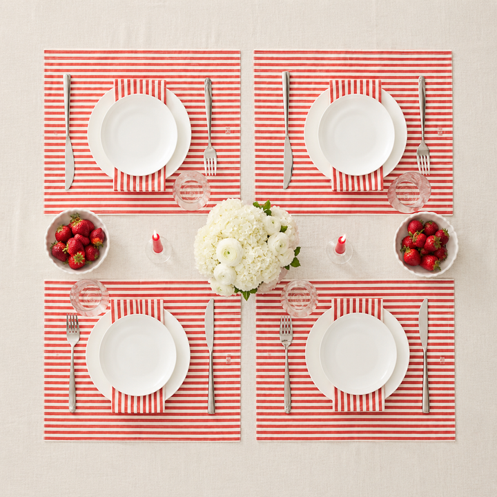 Red & White Striped Disposable Napkins & Placemats, 100pcs