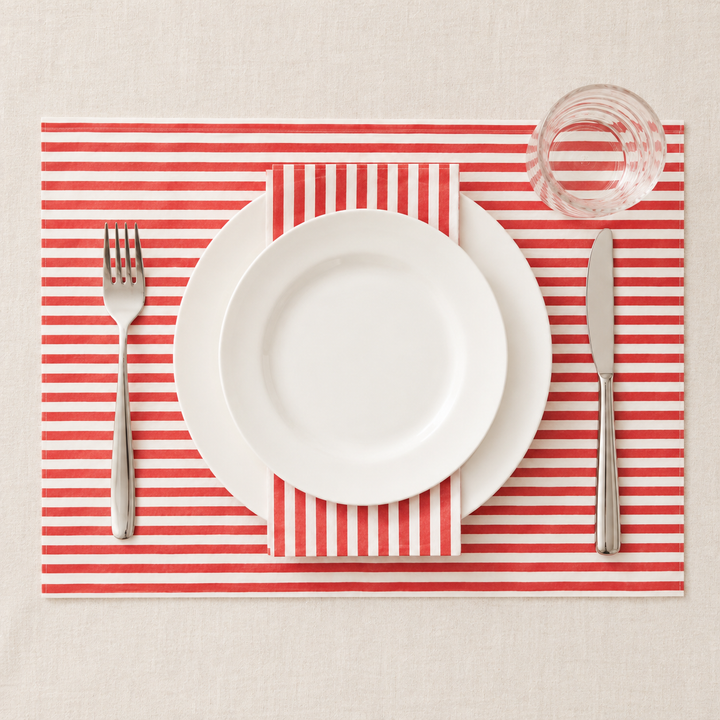 Red & White Striped Disposable Napkins & Placemats, 100pcs