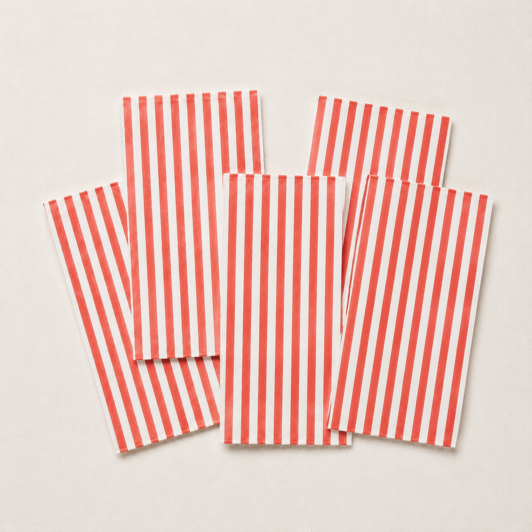 Red & White Striped Disposable Napkins & Placemats, 100pcs