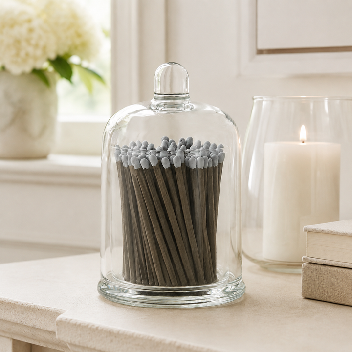 100ct Black Safety Matches in 2pc Glass Bell Jar