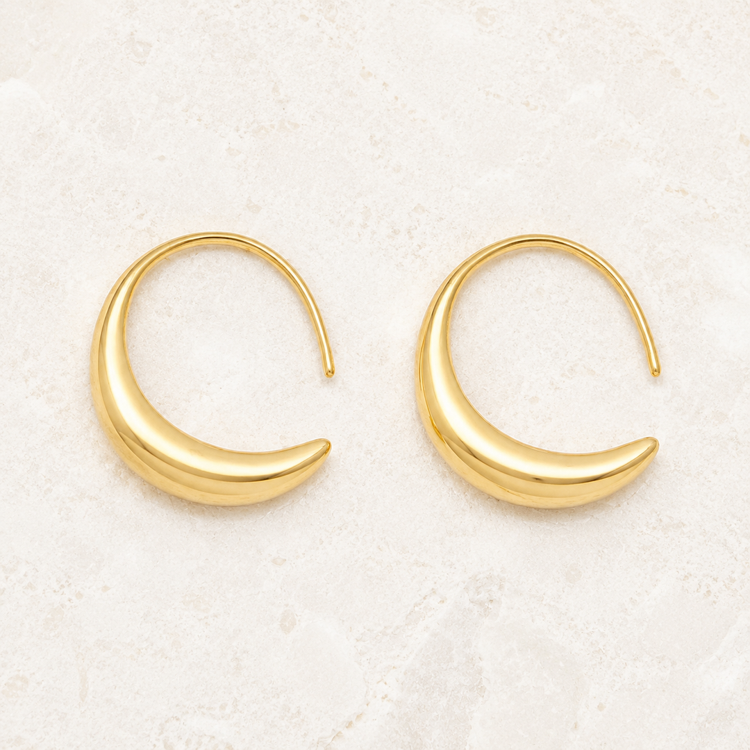 Crescent Moon Thread Drop Earrings in Gold