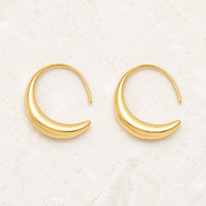 Crescent Moon Thread Drop Earrings in Gold