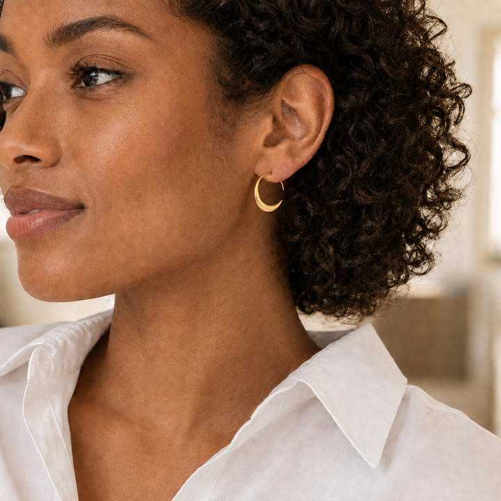 Crescent Moon Thread Drop Earrings in Gold