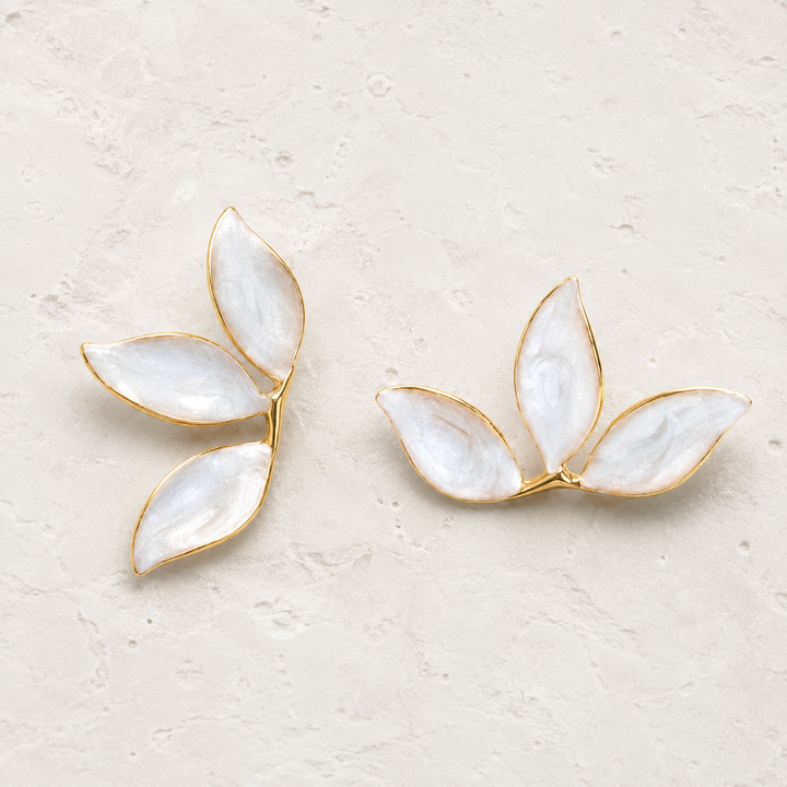 Canopy Leaf Earrings in Pearl White