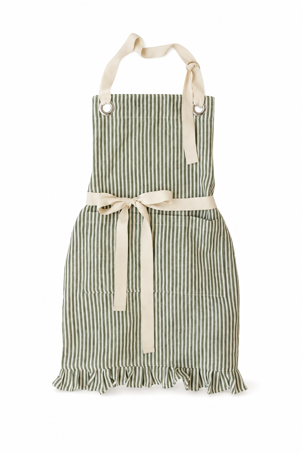 Ruffle Pin Stripe Apron: Green
