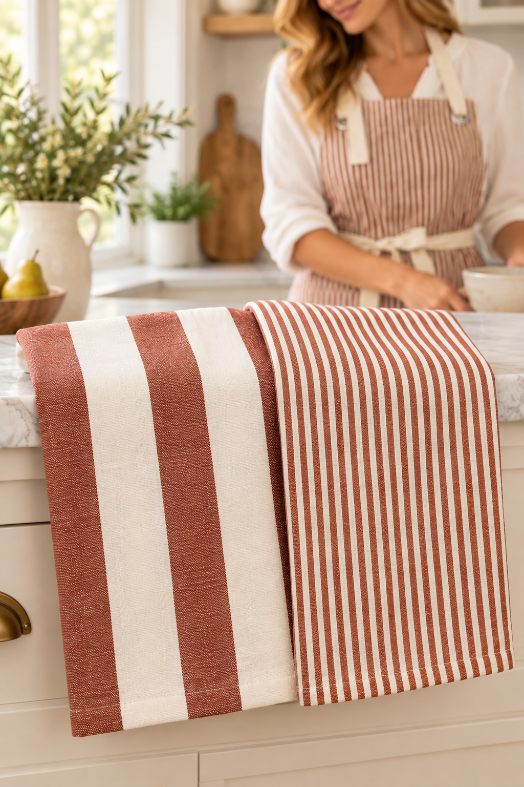 Stripe Tea Towel Set: Rust