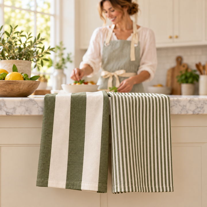 Stripe Tea Towel Set: Green