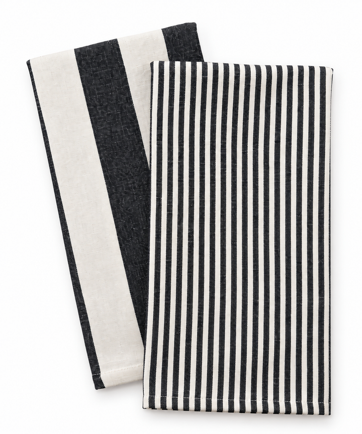 Stripe Tea Towel Set: Black