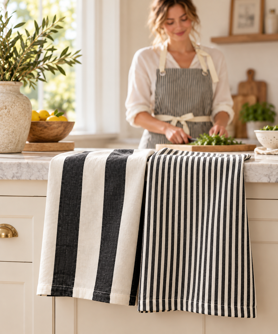 Stripe Tea Towel Set: Black