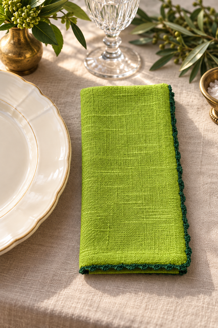 Knotted Edge Fern Cotton Napkin Green Trim