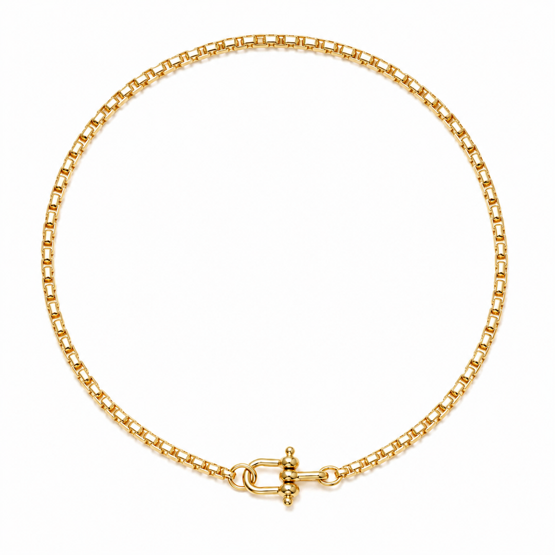 NOVA ROUND BOX CHAIN NECKLACE: GOLD / Large