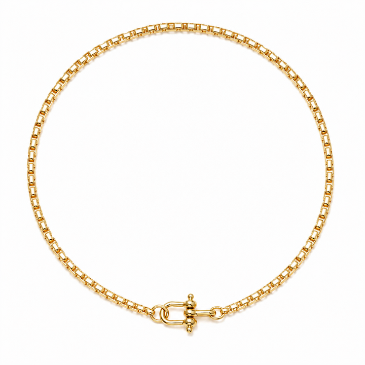 NOVA ROUND BOX CHAIN NECKLACE: GOLD / Large
