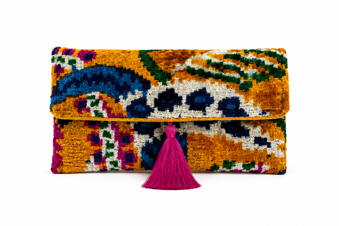Nelly Handmade Silk Velvet Ikat Clutch