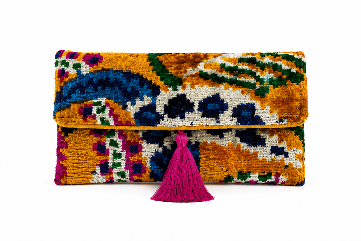 Nelly Handmade Silk Velvet Ikat Clutch