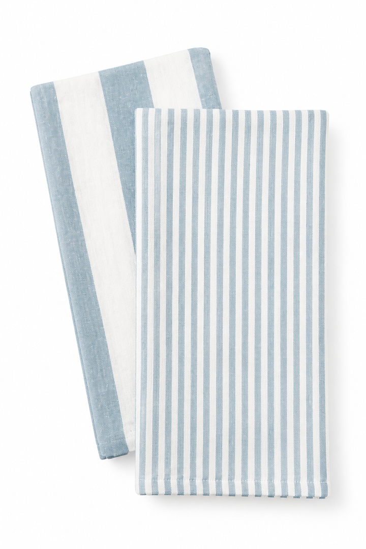 Stripe Tea Towel Set: Blue & White