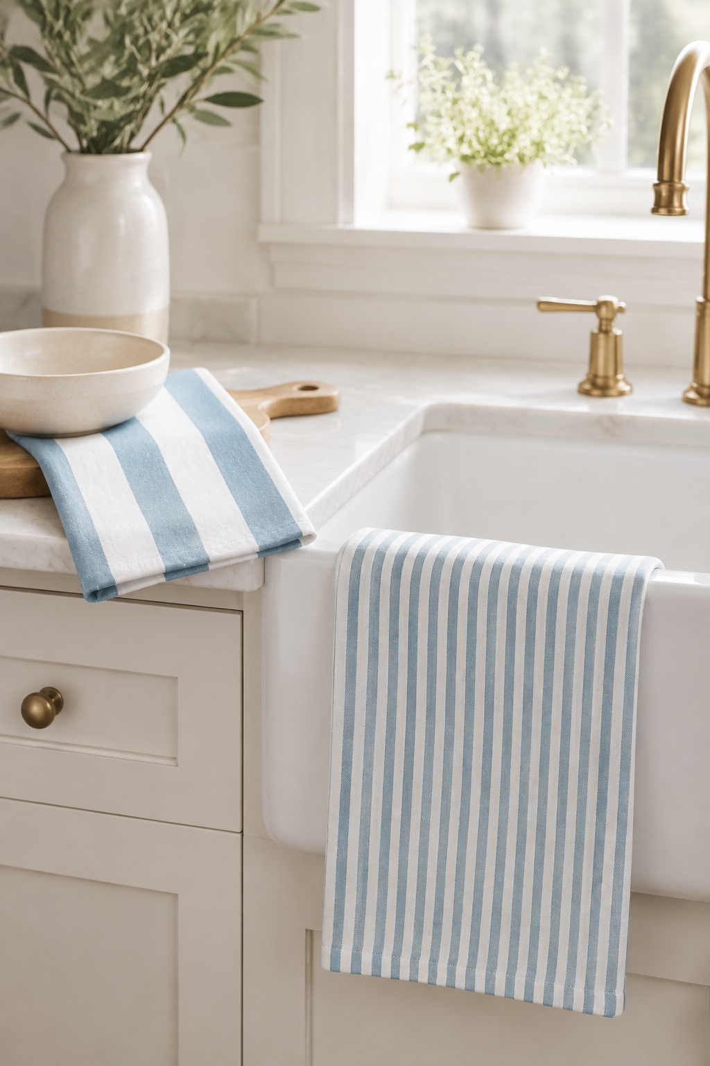 Stripe Tea Towel Set: Blue & White