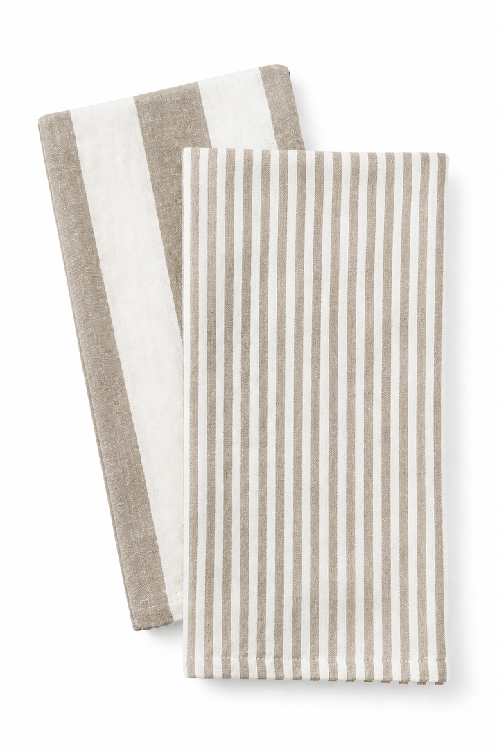 Stripe Tea Towel Set: Tan
