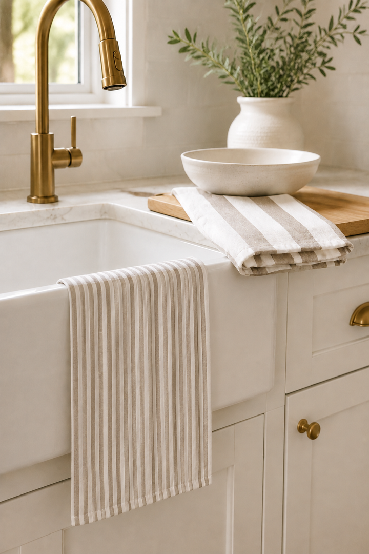 Stripe Tea Towel Set: Tan