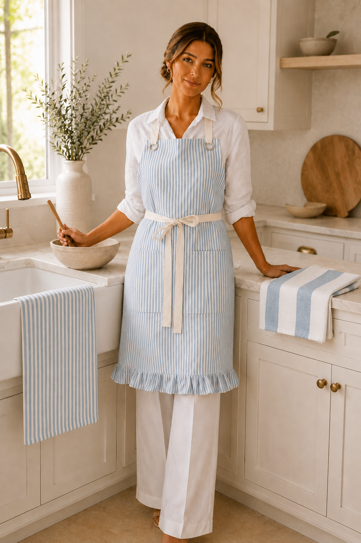 Stripe Tea Towel Set: Blue & White